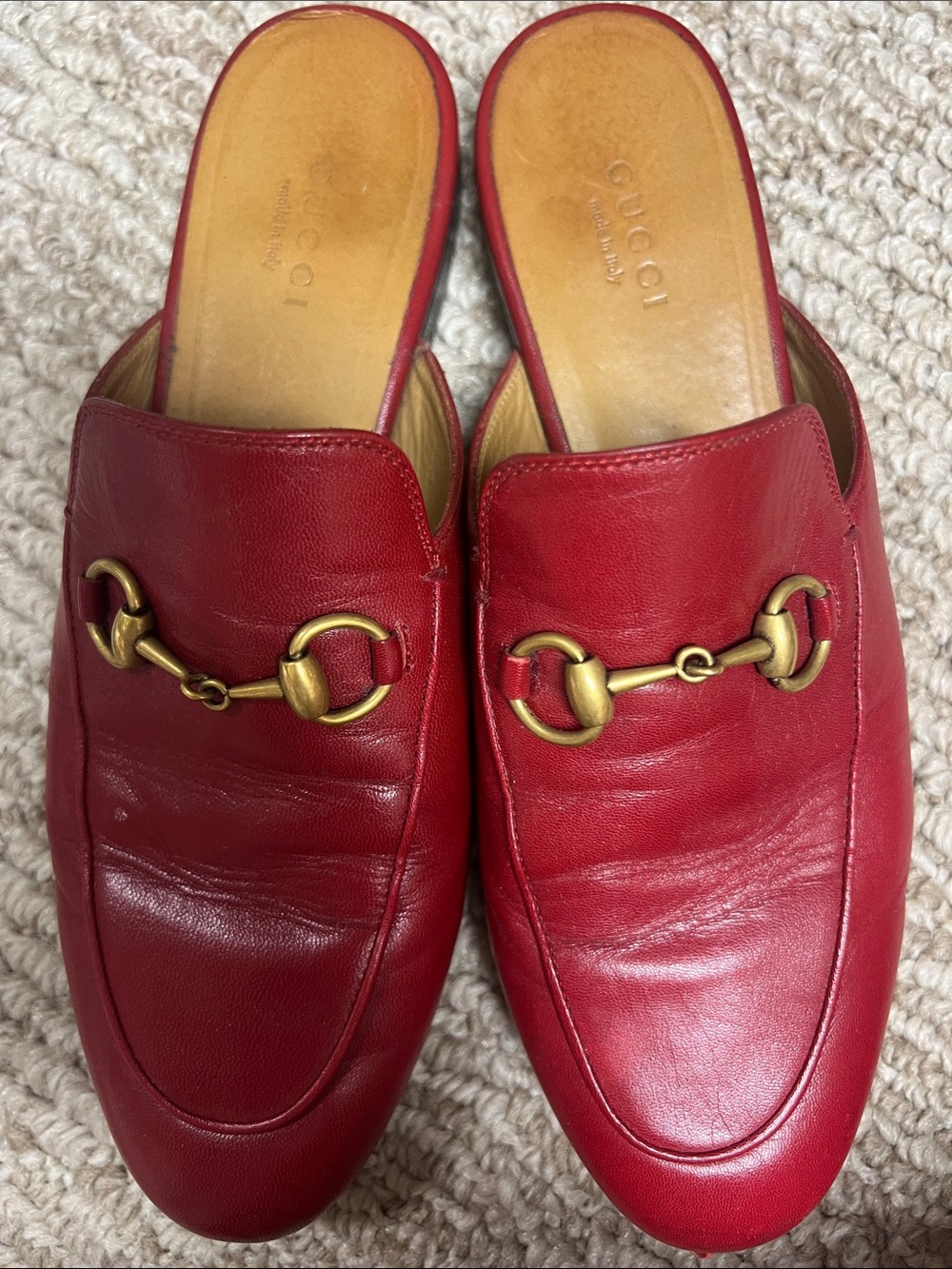 Gucci Red Leather Horsebit Backless Mules